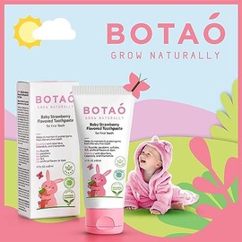 BOTAO Fluoride Free Baby Toothpaste | Strawberry Flavored - Organic Training Natural Toddler Toothpaste for Toddlers | EWG Verified, Vegan, SLS Free, 