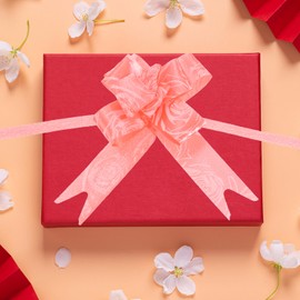 M METERXITY 100 Pack Pull Bows - Presents Wrap String Bow Ribbons Rose Pattern Decorative Bows Ties Apply to Wedding/Party/Birthday/Decoration, (8 Inch Red)