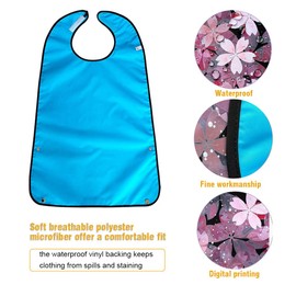 VOPHIA 3 Pack Adult Bibs for Eating Cherry Blossoms Women Bib-Washable Reusable Waterproof Clothing Protector with Detachable Crumb Catcher 29.53"x19.69"