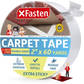 XFasten Extra Sticky Carpet Tape - 2-in x 60-Yard, Double Sided Rug Tape for Carpet, Ideal for Homes with High-Foot Traffic & Pets, Carpet Tape for Area Rugs Over Carpet, Area Rug Tape Hardwood Floor
