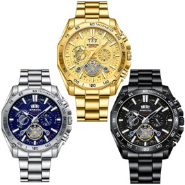 dayutech 3 Pack Men Watches Set with Date Stainless Steel Men Quartz Watches Dress Classic Business Male Wristwatch Waterproof Luminous Calendar Chronograph Reloj para Hombr