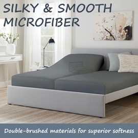 Split Queen Size Fitted Sheet-Premium Hotel Quality - Fitted Sheet Only - Adjustable Bed Fitted Sheets-15 Inch Deep Pocket Fitted Sheet-Dark Grey Bottom Sheet-Ultra-Soft Microfiber Fitted Sheet only