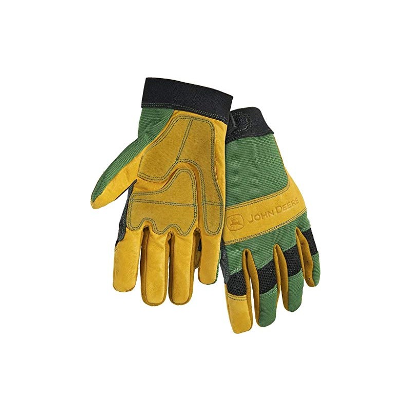 John Deere JD00009/L Grain Cowhide Leather Gloves, Large, Yellow/Green