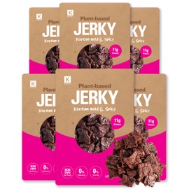 Korean Bold & Spicy Vegan Jerky – Chili Peppers & Garlic with Rich Umami 11g Plant-Based Non-GMO Soy Protein, Low-Fat On the Go Snack - 150 Calories Per Bag, 1.35oz. Pack of 6