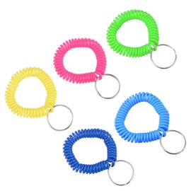 PATIKIL Spiral Keychain, 5 Pack Plastic Wrist Coil Keyring Wristband Key Holder Lanyard for Sports Outdoor(Yellow, Blue, Rose Red, Green, Dark Blue)