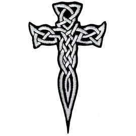 Celtic Cross Dagger White Iron-On Patch Embroidered Irish Crucifix