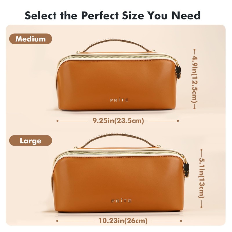 Prite Makeup Bag for Women Travel Waterproof Vegan Leather Cosmetic