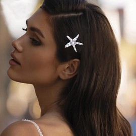 Wendalern Boho Pearl Crystal Hair Clip Barrette Vintage Star Pearl Hair Pin Rhinestone Hair Clip Silver Crystal Fish Star Hair Clips Decoration Wedding Hair Accessories for Women Girls
