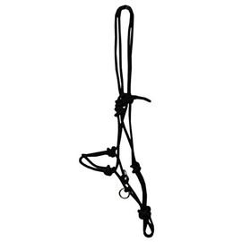 AMKA Knotted Halter with Rings Black Size Pony for Training, Ground Work, Lunging or Riding Sidepull Headcollar Bitless