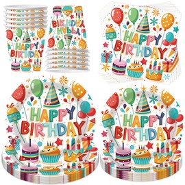 50 Piece Party Tableware Set, Children's Birthday Tableware Set, Party Tableware Birthday, Children's Birthday Decoration with Plates, Cups, Napkins, Tablecloth, Straws, Party Tableware for 10 Guests