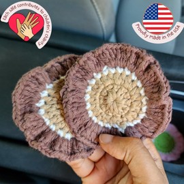 Cotton Crotchet Ruffled Flower Coaster Set (Warm Mocha)
