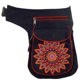 Guru-Shop Fabric Sidebag & Mandala Belt Bag, Goa Belt Bag – Blue, for Men and Women, Cotton, Hippie Festival Bum Bag - Black -
