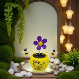 Purple Chrysanthemum Dancing Flower for Car, Automatic Swinging Bee Flower Decoration Dashboard Ornaments, Car Windowsill Decoration Desktop Solar Ornament, Solar Dancing Figurines