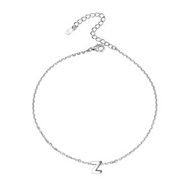 SILVERCUTE 925 Sterling Silver Initial Anklets for Women Dainty Beach Chain Bracelet Foot Jewelry Adjustable Length 9-11 Inches Anklet with Letter Z