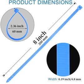 Aroono 8 inch Blue Nylon Zip Ties-0.19 Width, 50lb Strength, 100pcs Cable Ties, UV Resistant, High/Low Temperature Resistant-Durable, Ideal for Indoor and Outdoor Use