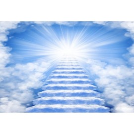 DORCEV 6x4ft Heaven Backdrop - Stairs to Heaven Paradise God Bless Banner - Blue Sky Clouds Church Events Memory Backdrop - Rest in Peace