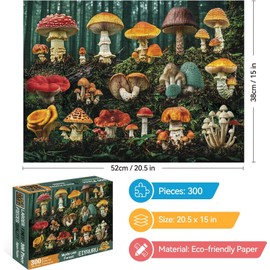 300 Piece Mushroom Forest Puzzle for Adults & Kids – Colorful Botanical Plants, Large Pieces, Fun & Challenging, Glossy Recycled Cardboard (20.5 x 15 in)