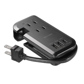 Sanwa Supply TAP-MCU3BK Retractable Mobile Tap (3 ACs, 1 Type-C + 1 USB-A x 2, PD33W, Black)