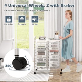 HOMGX Rolling Cart with 20 Drawers, 20 Tiers Multicolor Trolley, Drawer Bin Carts with 2 Lockable Wheels, Adjustable File & Debris Organizer Cart, Rolling Storage Cart for Office, School, Home