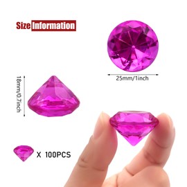 100 PCS Acrylic Diamond Gems, Rose Color Acrylic Diamonds Vase Filler 1 Inch Acrylic Gemstones Fake Gems Plastic Gems for Home Table Scatters Party, Event, Wedding, Arts & Crafts, Birthday Decorations