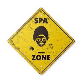 Spa Vintage Crossing Sign Zone Xing | Indoor/Outdoor Plastic | 14" Tall Rustic Massage Facial rub Down Sauna