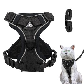 Grantop Adjustable Cat Harness, Escape-Proof Cat Harness with Lead Set, Soft Harness for Cats, Kittens, Dogs, Puppies, Black, M
