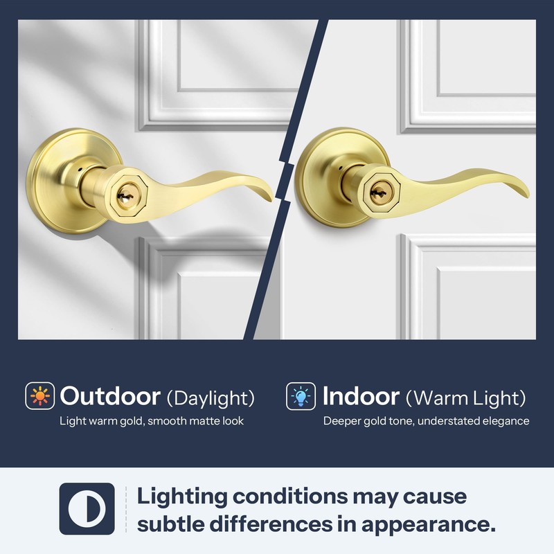 LOQRON Wave Style Gold Door Handles with Lock and Key