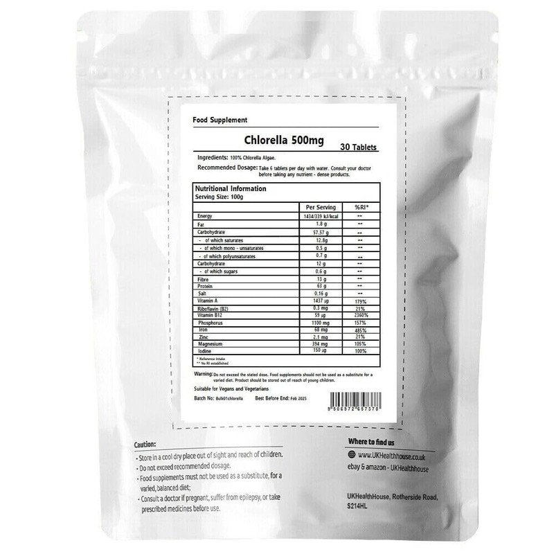 UKHealthHouse Premium Chlorella Tablets 500mg Gluten Free Non GMO Vegetarian