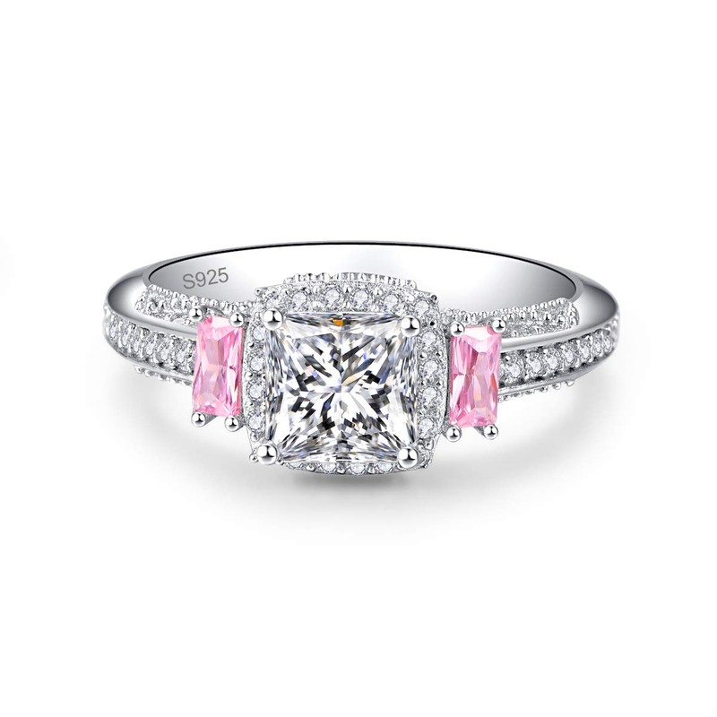 BONLAVIE Women's Wedding Engagement Rings April Birthstone Princess Cut White