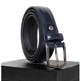 Genuine Leather Dress Belt 30mm/ 1.18” Wide| Single Prong Buckle- Classic Belt for Suits Work Business and Casual -Style EX30 (BLUE, 38-40" Waist (125cm/49”Strap))