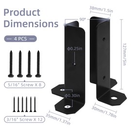 Cskunxia 4Pcs Adjustable Post Base Bracket Fit 1.5x1.5, 2x2, 2x4, 4x4 Post Deck Post Anchor Base Brackets Adjustable Wood Fence Pergola Brackets for Railing Mailbox Deck