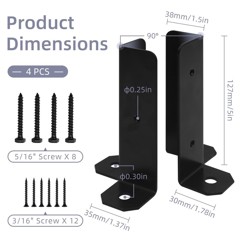 Cskunxia 4Pcs Adjustable Post Base Bracket Fit 1.5x1.5, 2x2, 2x4,