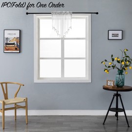 Beaded Triangle Sheer Valance Curtains for Living Room,Rod Pocket Farmhouse Window Valance, Bead Trim Tassel Voile Sheer Curtain Valance for Bedroom Bathroom Cafe 51x24 Inches (Ivory) 1PC