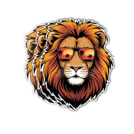 3Pcs Cool Lion with Sunglasses Sticker, Lion Face Bumper Sticker, Lion Head Stickers, Animals Vinyl Sticker Decal, Funny Leo Sticker - Sticker for Laptop Water Bottle Phone Hard Hat 3" (Lion 1)