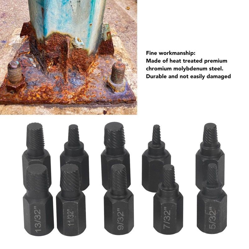 10Pcs Broken Screw Extractor Set 1/4 7/32 3/16 5/32 1/8