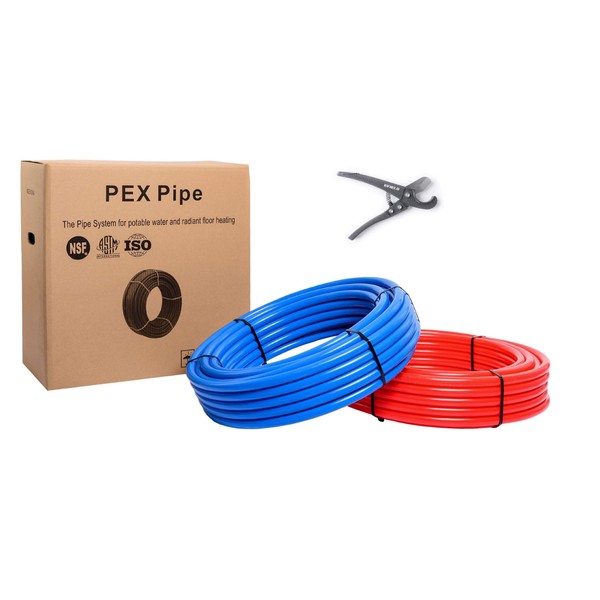 EFIELD 1/2 inch 2 x100 ft Pex-b Pipe/Tubing (NSF Certified) Blue & Red 200 ft Length for Potable Water, for Hot/Cold Water, Plumbing Applications with Free Cutter…