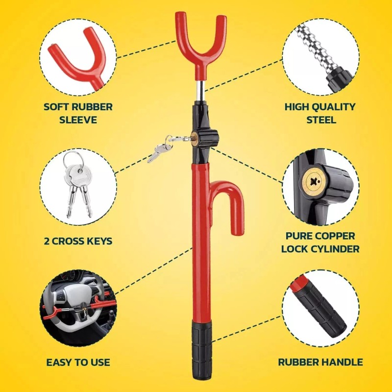 Steering Wheel Lock The Club Twin Hooks Anti Theft Universal