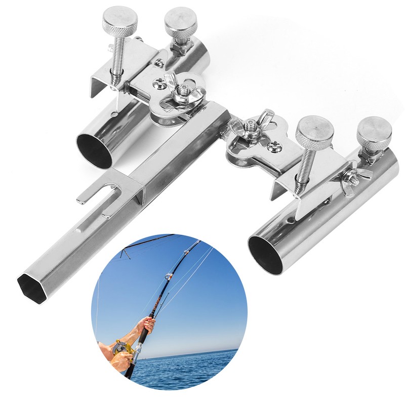 AntiRotary Stainless Steel Double Fishing Rod Holder Stepless FineTuning Fishing