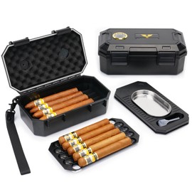Bald Eagle Travel Cigar Case, Humidor Box with Ash Tray, Portable Case with Humidifier Hygrometer, Highly Airtight, Hold 10 Cigars