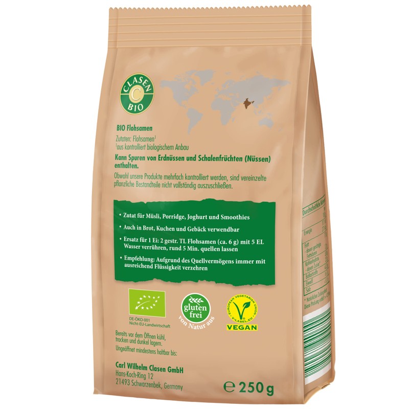 3 x CLASEN Organic Psyllium Seeds Natural and Gluten-Free -
