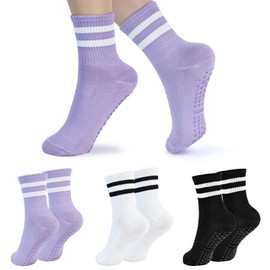 Oslynia 3 Pairs Yoga Pilates Socks, 3 Colors Non-Slip Socks, Yoga, Pilates,Ballet Training, Gym, Grip Sock for Sports (CA/US, Numeric, 11, Regular, Regular, 3, Three Colors)