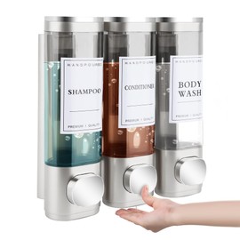 MEKOTRIN Soap Dispenser, Shampoo and Conditioner Dispenser, Shower Soap Dispenser for Bathroom, Kitchen，5 Colors (Silver, 3x300ml)