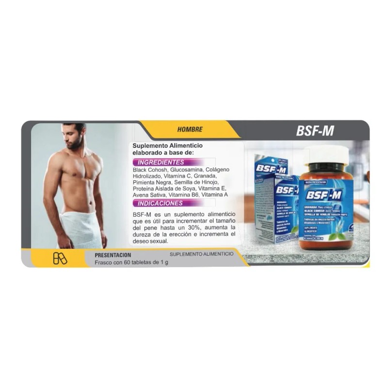 Pastilla P/hombre Bsf-m Tratamiento Efecto Alarga Erección