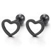 Black Flat Open Heart Stud Earrings of Stainless Steel for