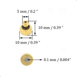 10Pcs Brass Misting Nozzle - 0.004" Orifice (0.1mm) Dia 10/24 UNC Replacement Heads for Outdoor Cooling System (0.1mm)