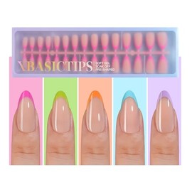 Misssix XBASICTIPS Uñas postizas francesas, 150 unidades, almendra mediana, gel suave preformado, sin lima, 3 en 1, para extensiones de uñas, 15 tamañ