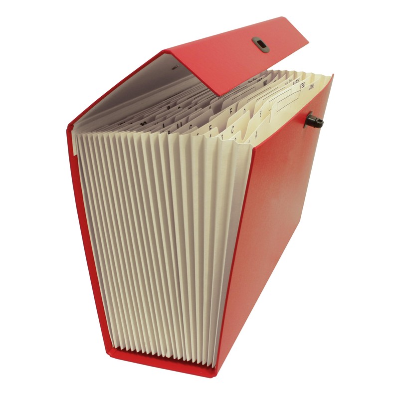 Cathedral Products 21 Pocket Cardboard Expanding File Case - Red