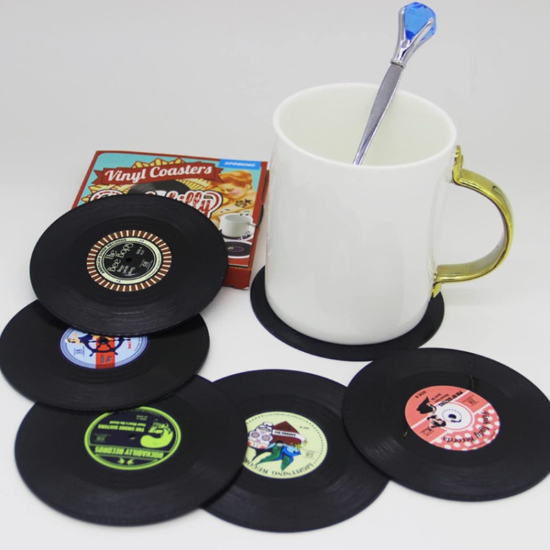 6 Pcs Retro Coasters Vinyl Record Coasters CD Coasters Anti-Heat