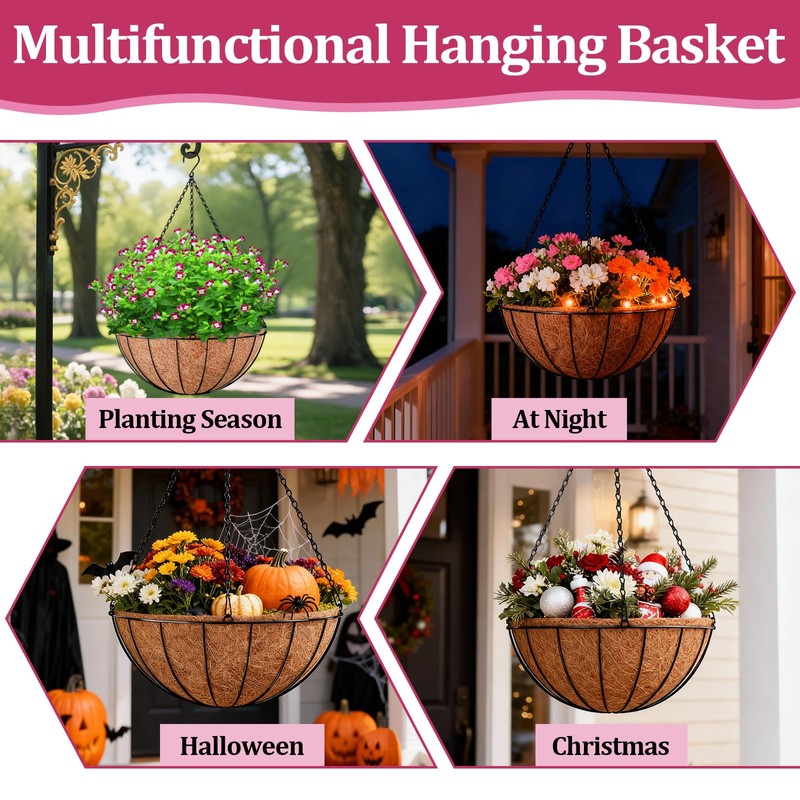Halatool 20 Inch Large Hanging Baskets Planters for Outdoor Plants,