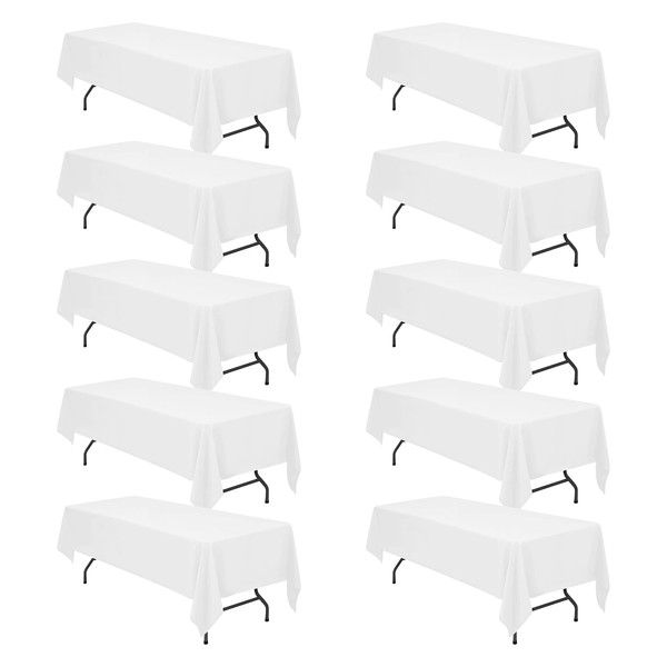 10 Pack White Tablecloths for 8 Foot Rectangle Tables 60 x 126 Inch - 8ft Rectangular Bulk Linen Polyester Fabric Washable Long Table Clothes for Wedding Reception Banquet Party Buffet Restaurant